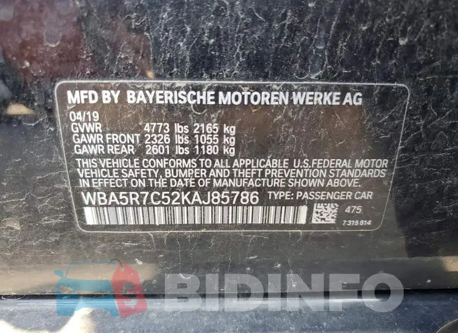 WBA5R7C52KAJ85786 Photo# 13