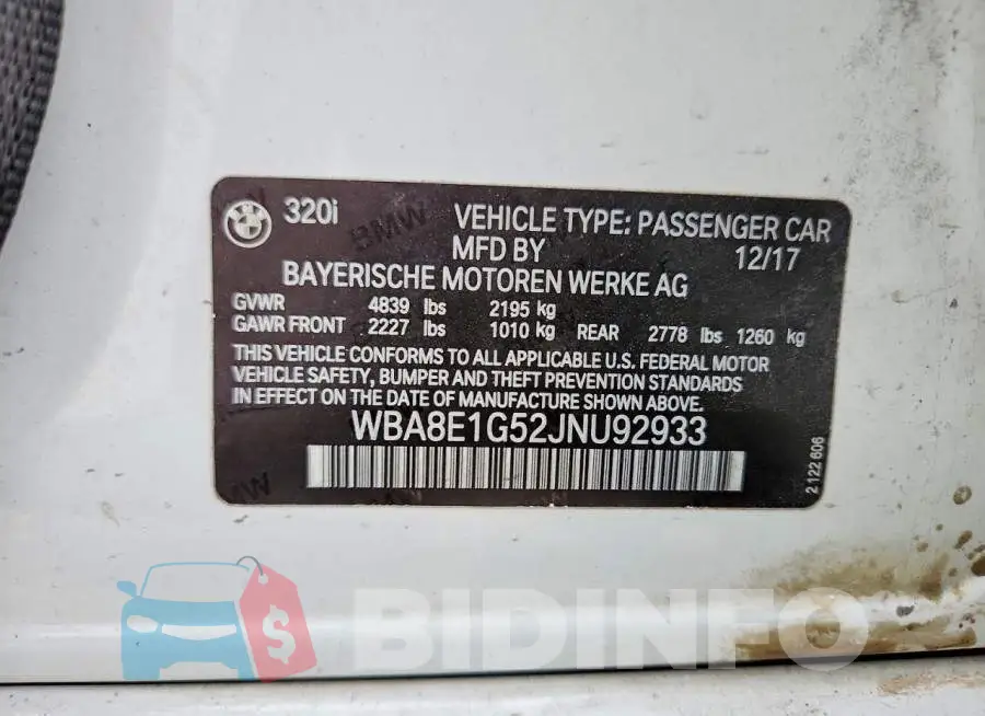 WBA8E1G52JNU92933 Photo# 12