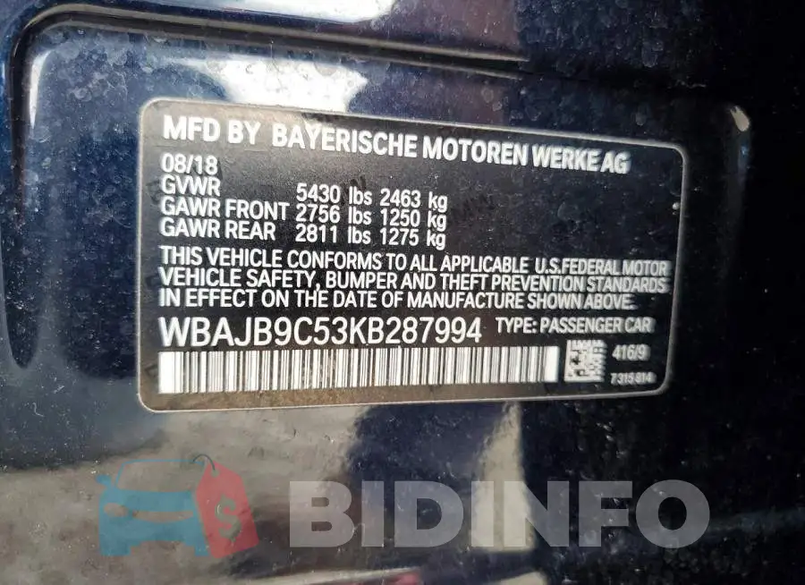 WBAJB9C53KB287994 Photo# 12