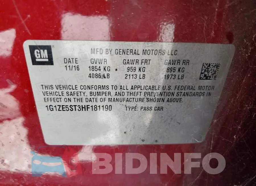 1G1ZE5ST3HF181190 Photo# 12
