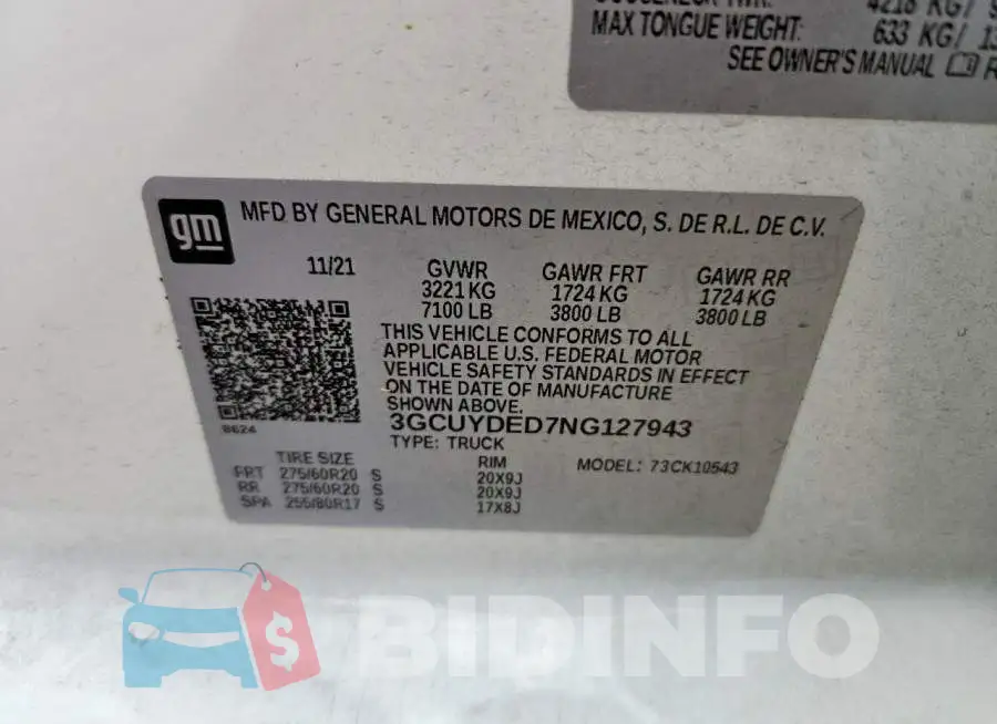 3GCUYDED7NG127943 Photo# 13
