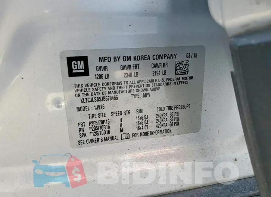 KL7CJLSB5JB678465 Photo# 12