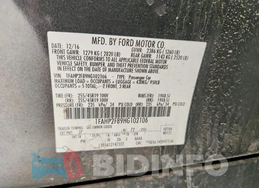 1FAHP2F89HG102106 Photo# 12