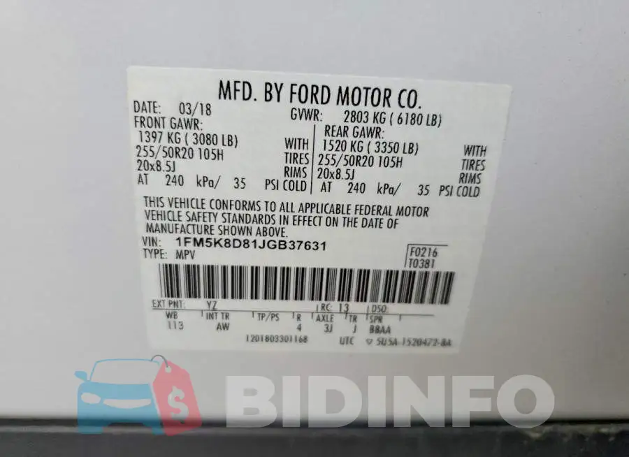 1FM5K8D81JGB37631 Photo# 13
