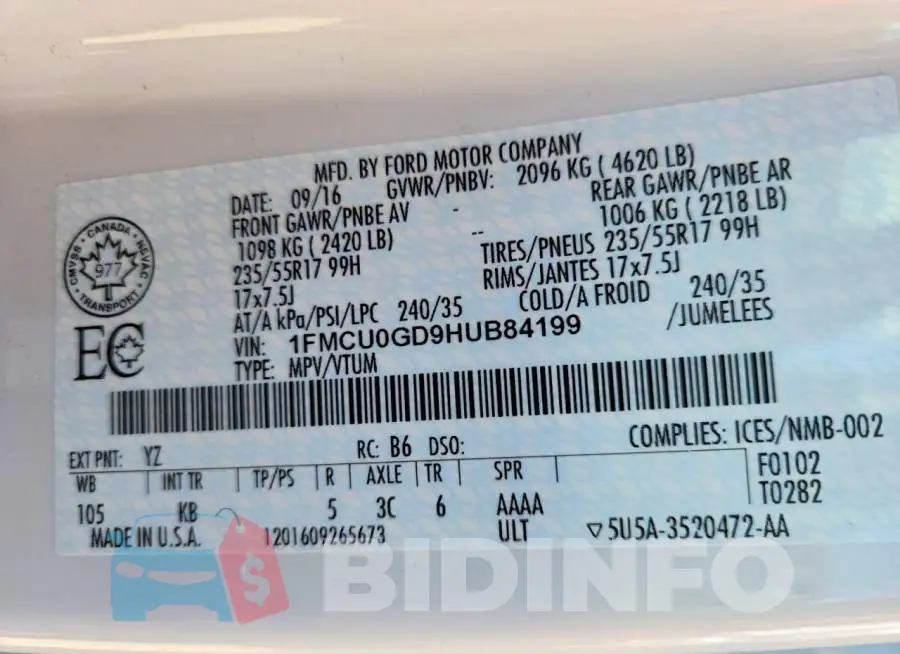 1FMCU0GD9HUB84199 Photo# 13