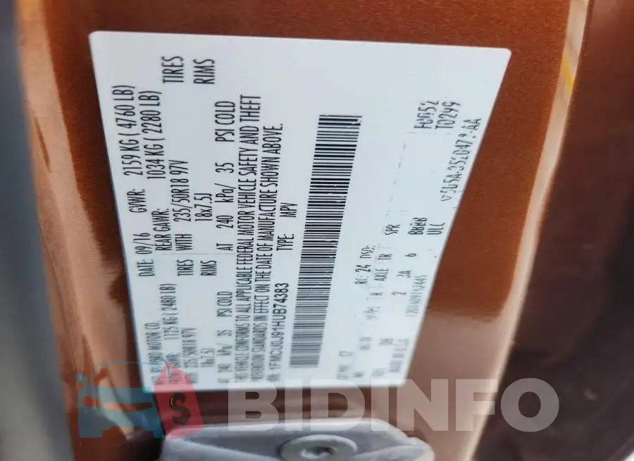 1FMCU0J91HUB74383 Photo# 13