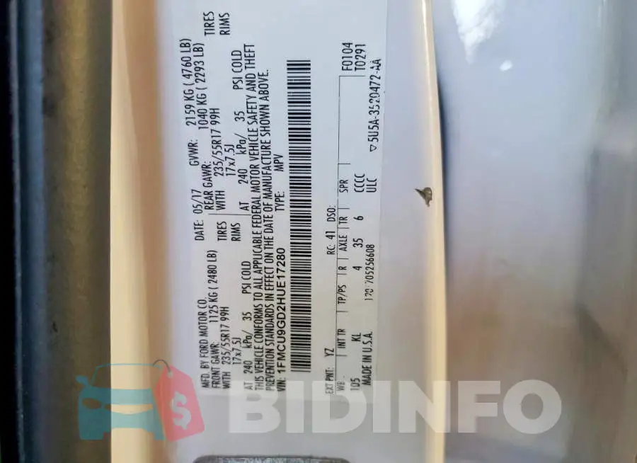 1FMCU9GD2HUE17280 Photo# 12