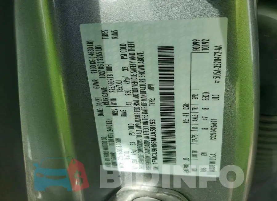 1FMCU9H96MUA59153 Photo# 13