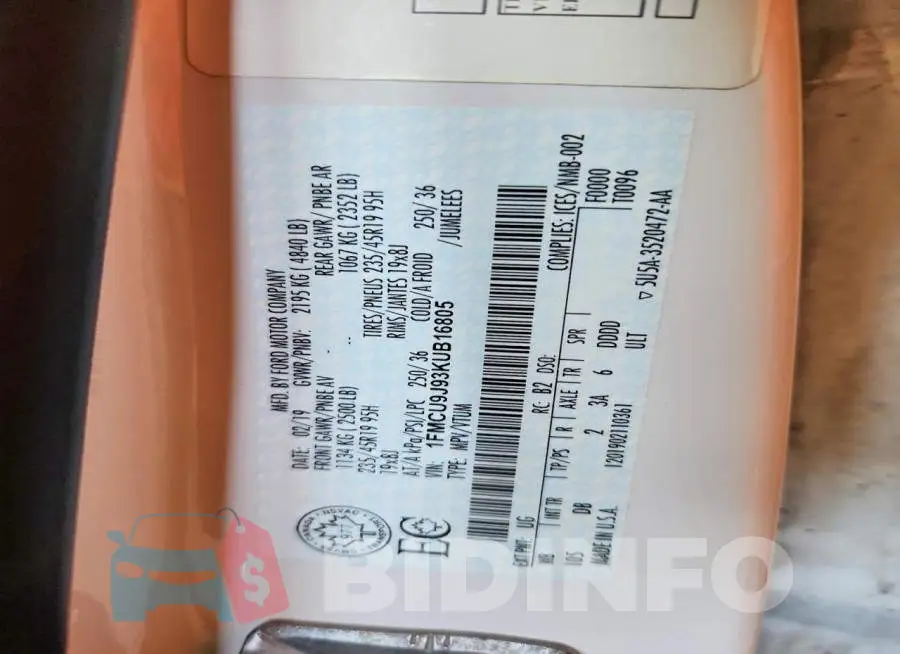 1FMCU9J93KUB16805 Photo# 14