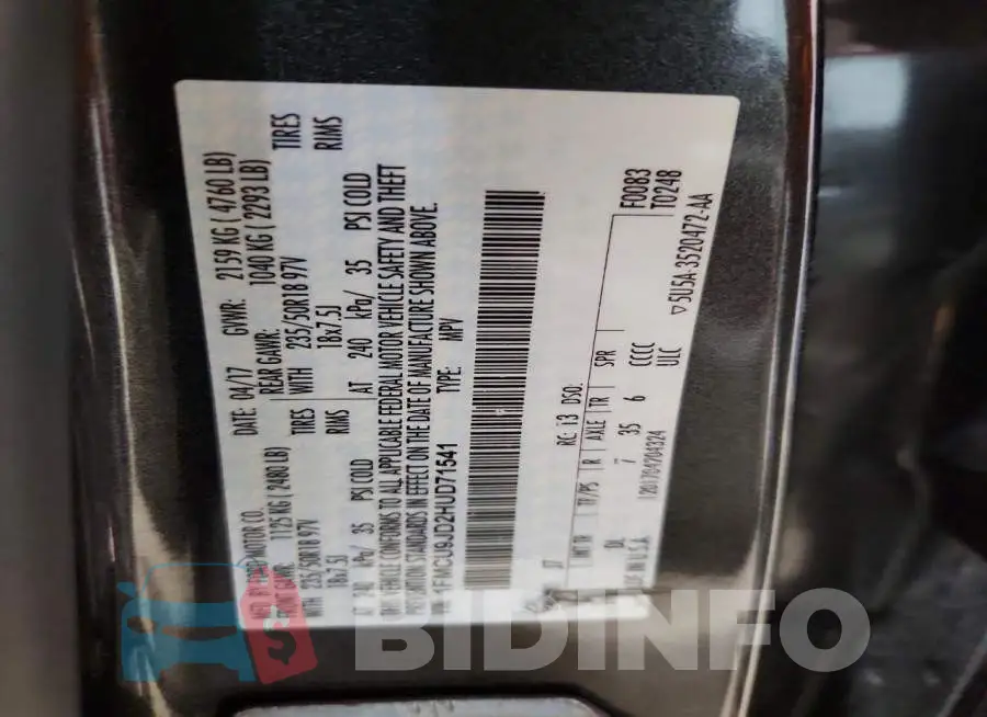 1FMCU9JD2HUD71541 Photo# 13