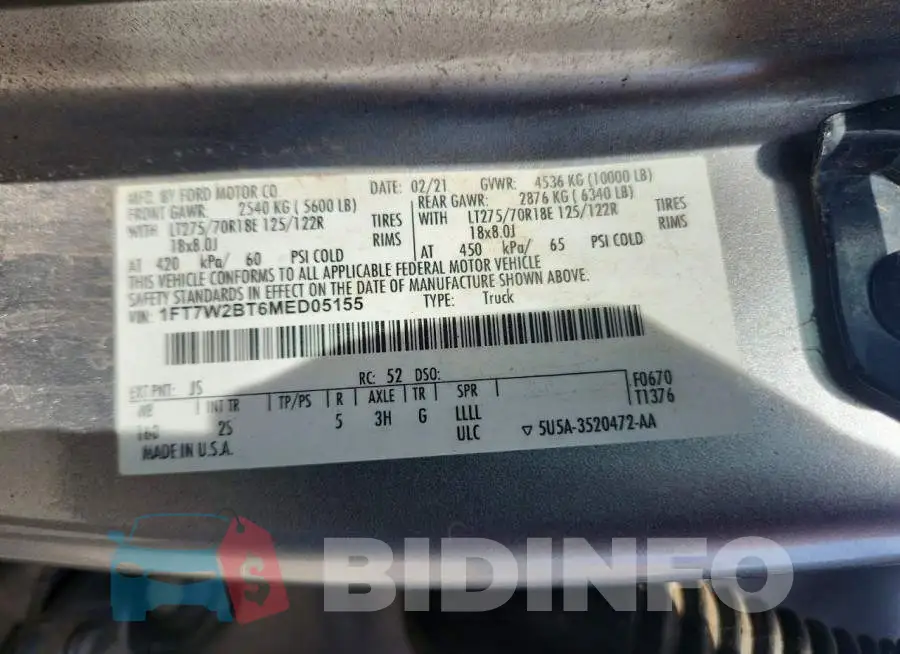 1FT7W2BT6MED05155 Photo# 12