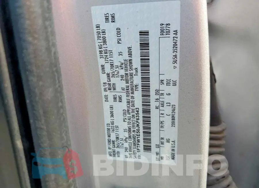 1FTFW1E50JKF63543 Photo# 12