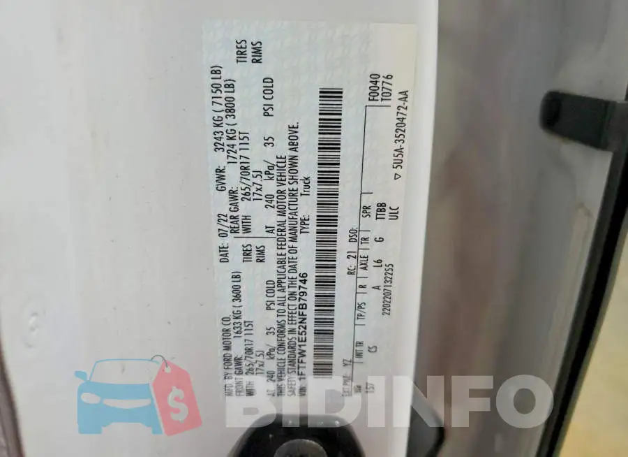 1FTFW1E52NFB79746 Photo# 12