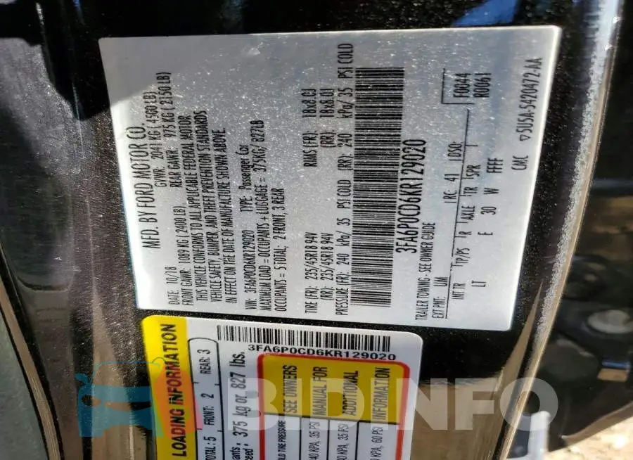 3FA6P0CD6KR129020 Photo# 12