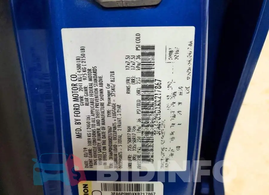 3FA6P0HDXKR217867 Photo# 12