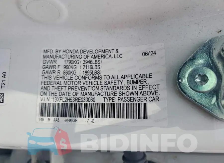 19XFL2H53RE033060 Photo# 12