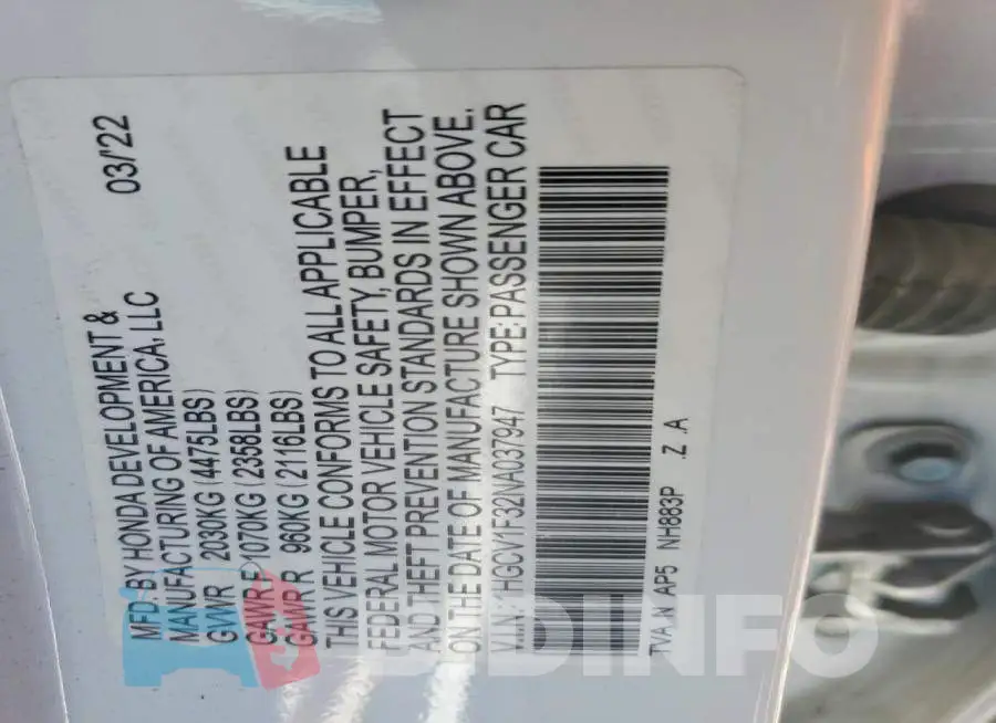 1HGCV1F32NA037947 Photo# 12