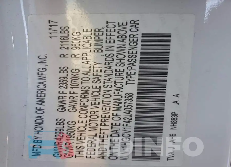 1HGCV1F42JA057358 Photo# 12
