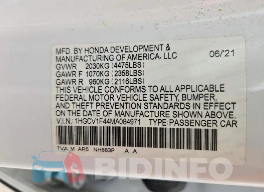 1HGCV1F44MA084971 Photo# 12