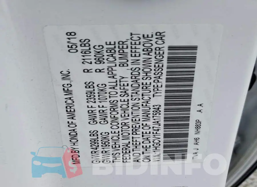 1HGCV1F47JA175843 Photo# 12