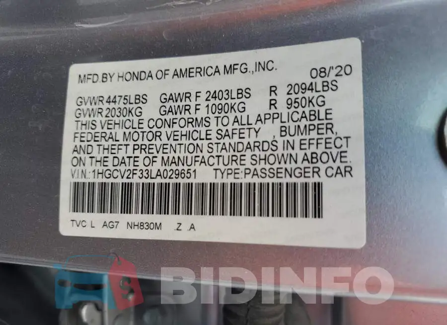 1HGCV2F33LA029651 Photo# 13