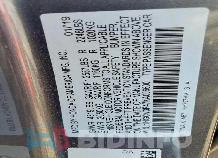 1HGCV3F47KA006600 Photo# 12