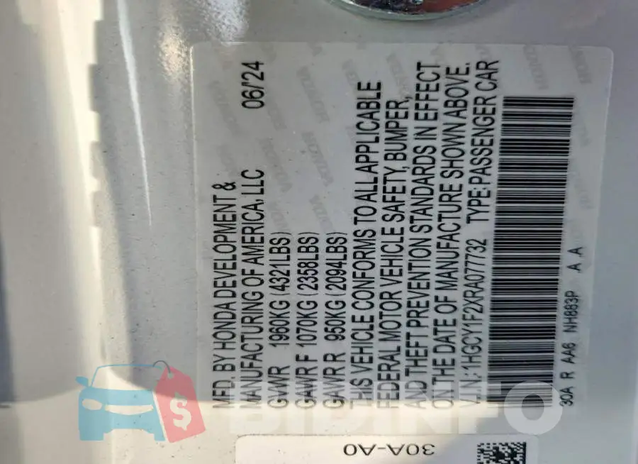 1HGCY1F2XRA077732 Photo# 12
