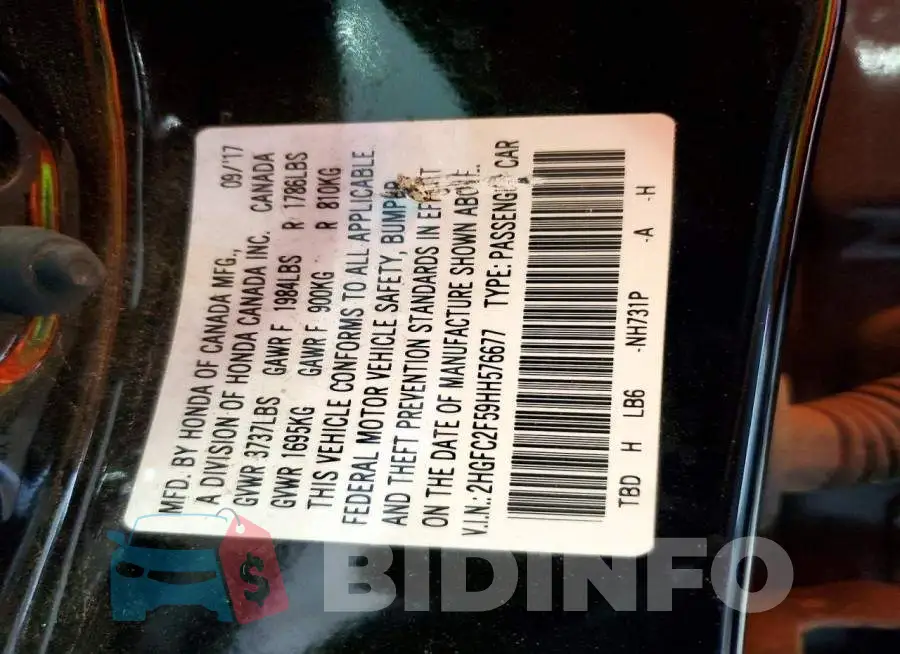 2HGFC2F59HH576677 Photo# 13