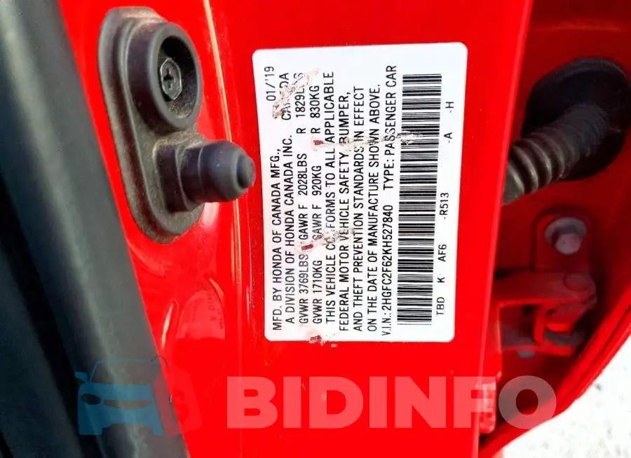 2HGFC2F62KH527840 Photo# 12