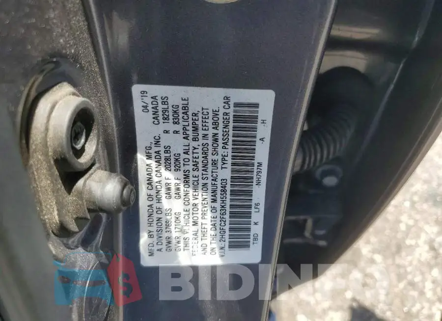 2HGFC2F63KH558403 Photo# 12