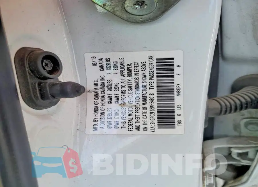 2HGFC2F65KH548018 Photo# 12
