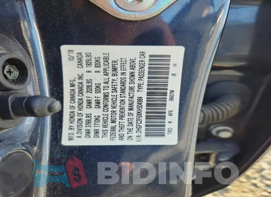 2HGFC2F6XKH504984 Photo# 12