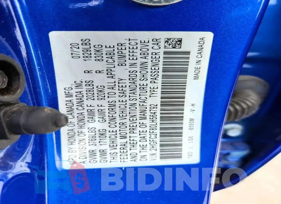 2HGFC2F80LH564792 Photo# 13