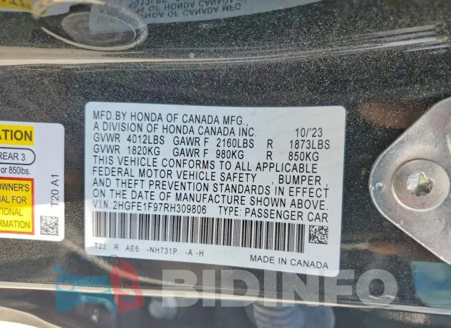 2HGFE1F97RH309806 Photo# 13