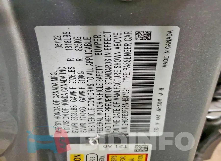 2HGFE2F25NH587591 Photo# 13