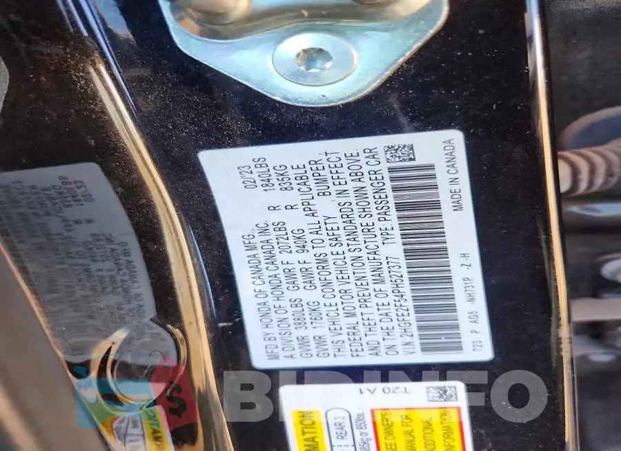2HGFE2F54PH527377 Photo# 12