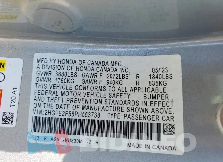 2HGFE2F58PH553738 Photo# 12