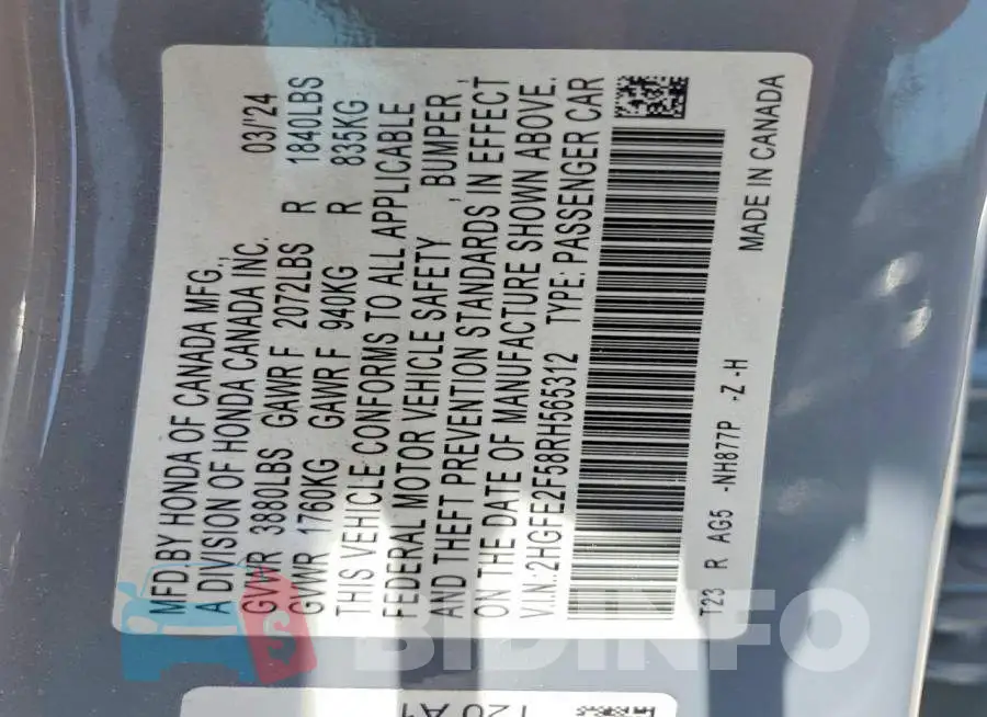 2HGFE2F58RH565312 Photo# 12