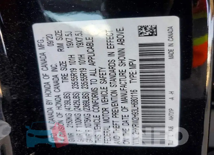 2HKRW2H93LH680116 Photo# 12