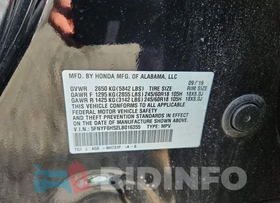 5FNYF6H52LB016355 Photo# 14