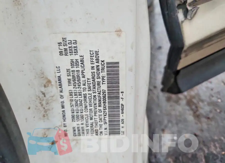 5FPYK2F6XHB006297 Photo# 12