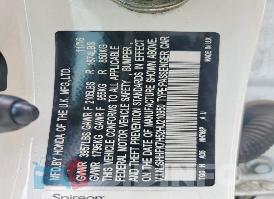 SHHFK7H52HU210950 Photo# 13