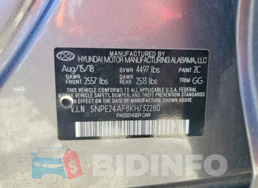 5NPE24AF8KH732280 Photo# 13