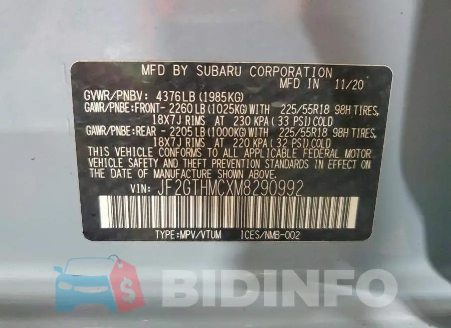JF2GTHMCXM8290992 Photo# 12