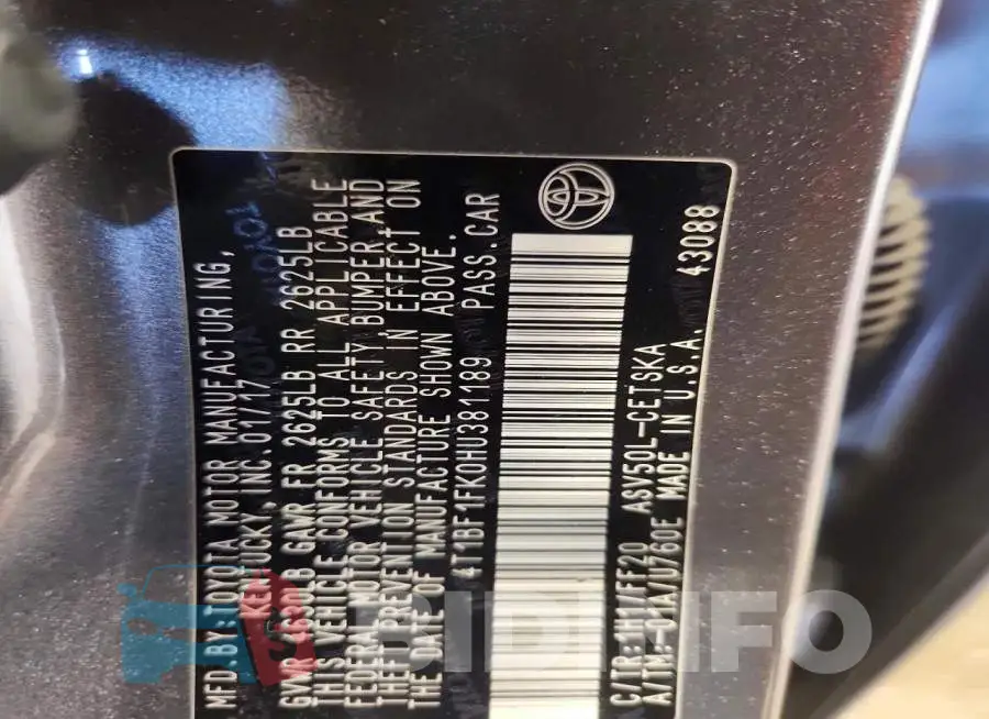 4T1BF1FK0HU381189 Photo# 12