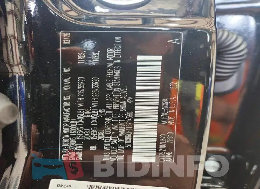 5TDXBRCH1TS714560 Photo# 13
