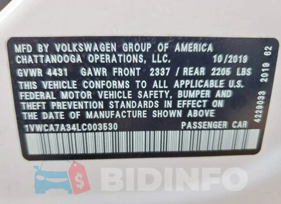 1VWCA7A34LC003530 Photo# 13