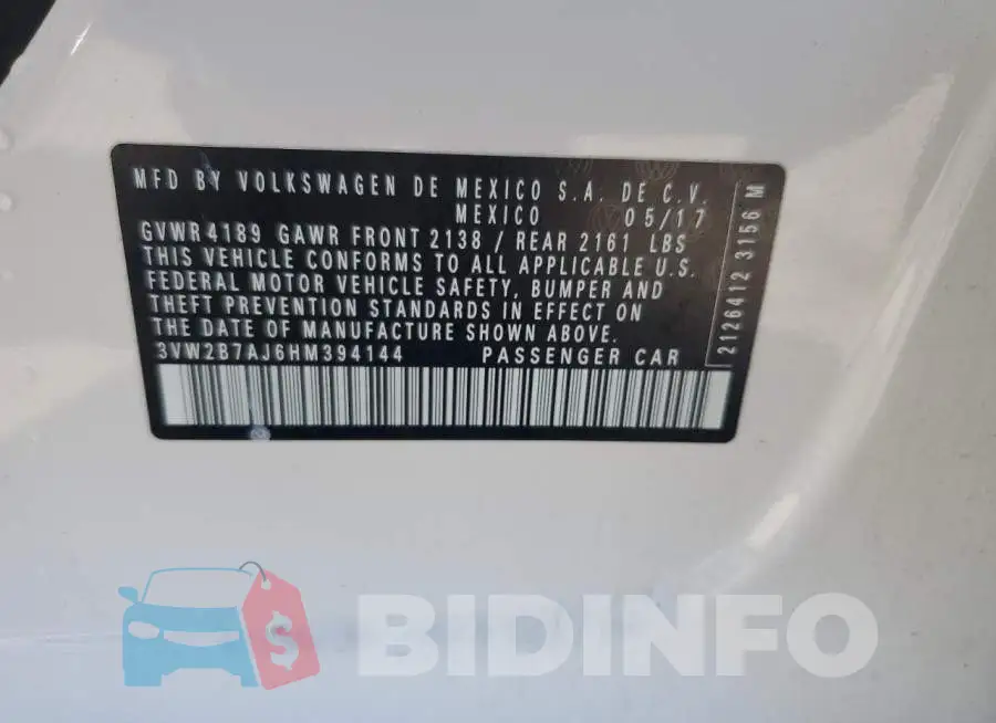 3VW2B7AJ6HM394144 Photo# 12