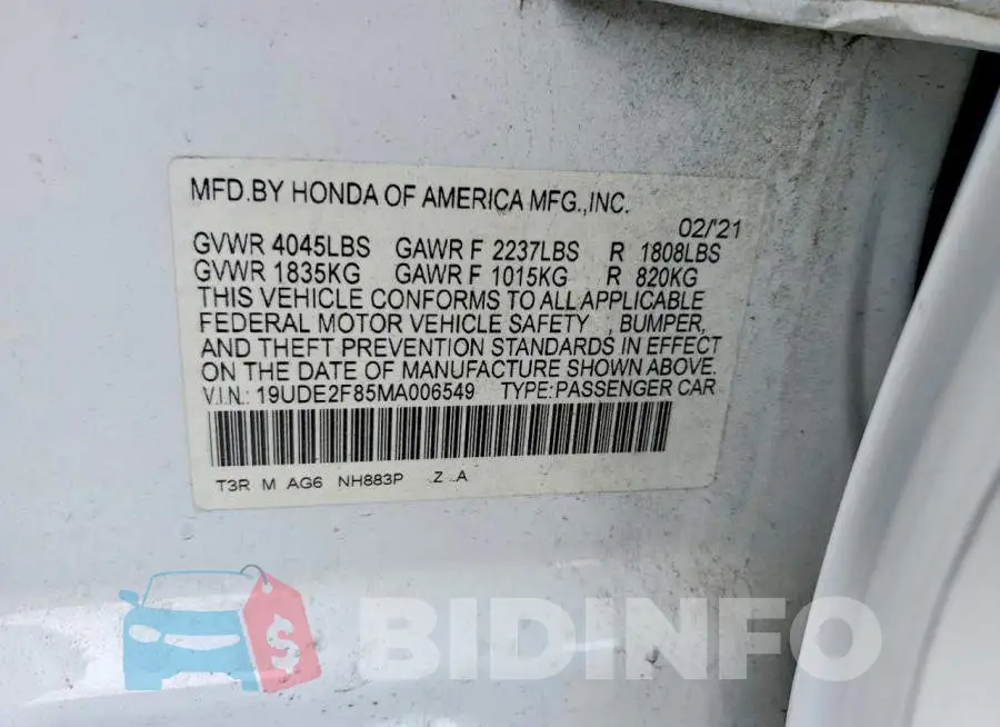 19UDE2F85MA006549 Photo# 12