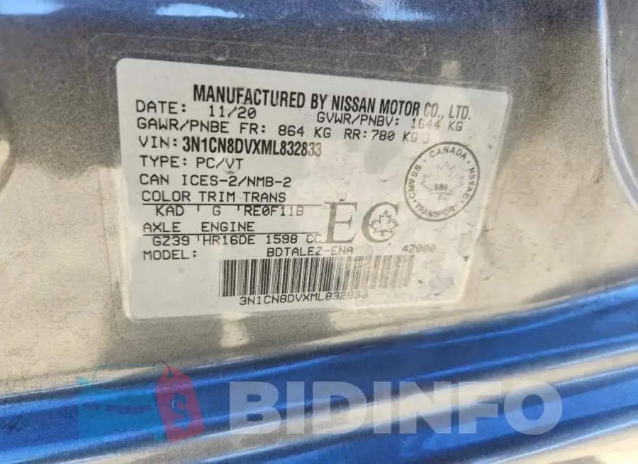3N1CN8DVXML832833 Photo# 12